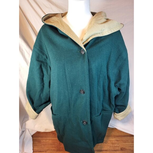 Vtge Woolrich Size Large Hunter Green Khaki Wool Cotton‎ Reversible Jacket - Picture 1 of 8